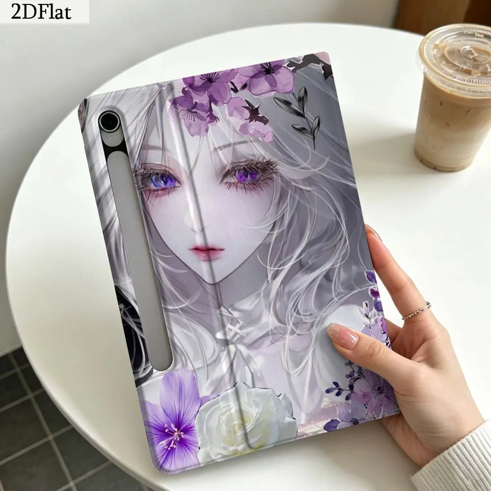 Cartoon Silver Hair Girl For Samsung Galaxy Tab S11 S10 S9 S8 S7 S6 A11 A10.1 A9 A8 A7 Ultra FE Plus Soft Tablet Case Gift