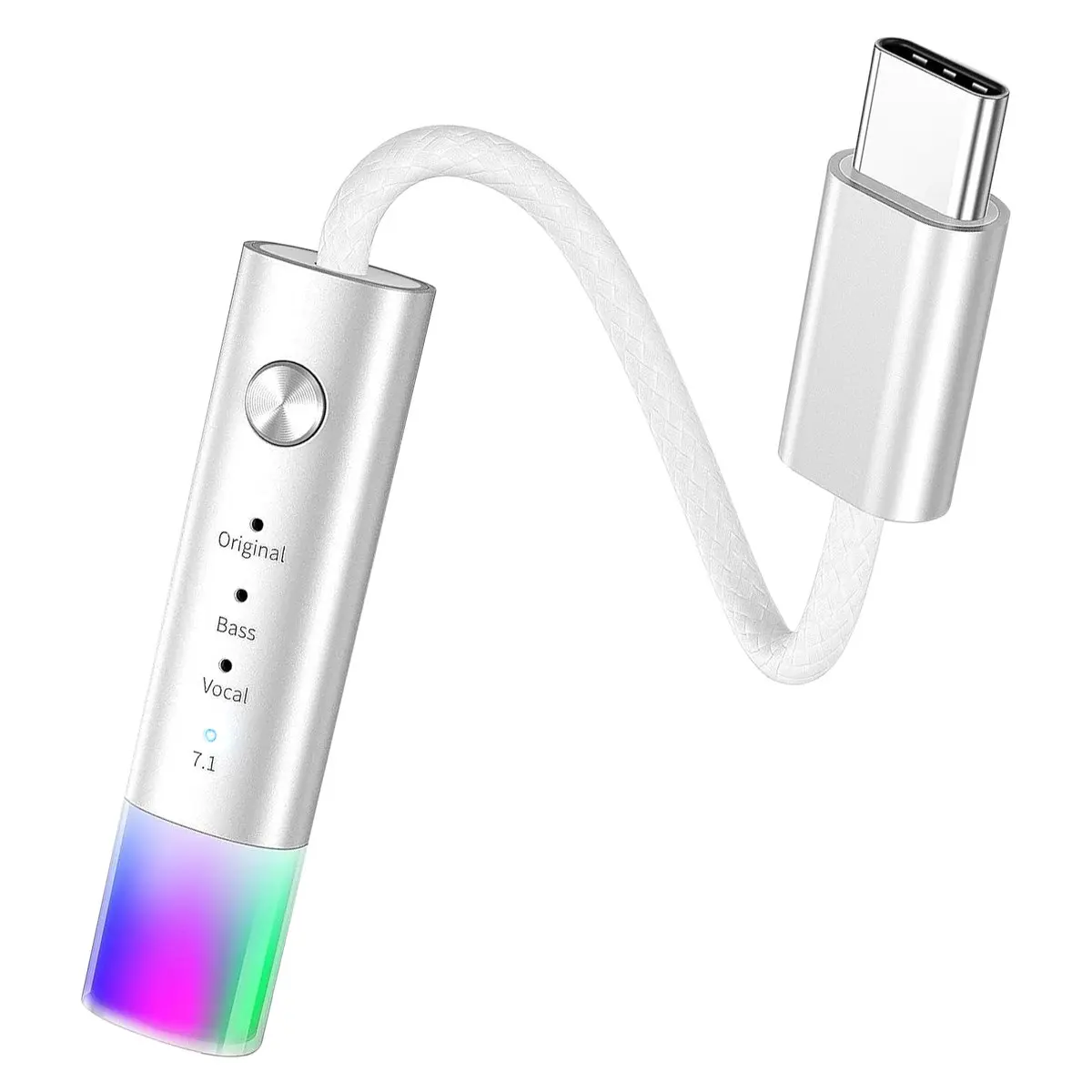 USB C to 3.5mm Headphone Amplifier HiFi DAC Audio Adapter with Bass Vocal 7.1 Surround Sound Dongle for iPhone 17/16/15 Android