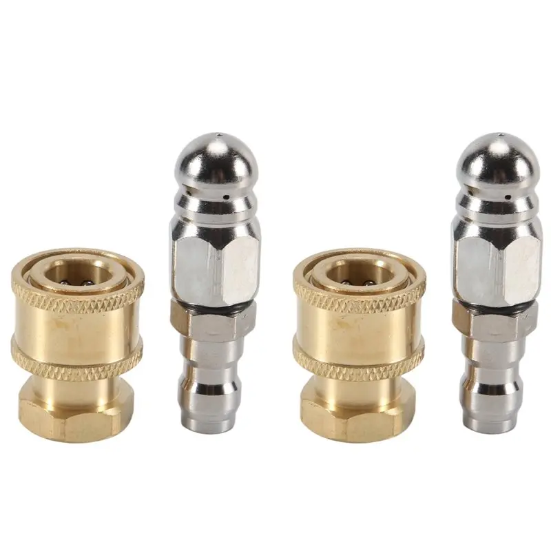 ABJN-4Pc 5000PSI Sewer Jet Nozzle With Pressure Washer Coupler, Brass Fittings Quick Connector,1/4 Inch Connect To Female NPT