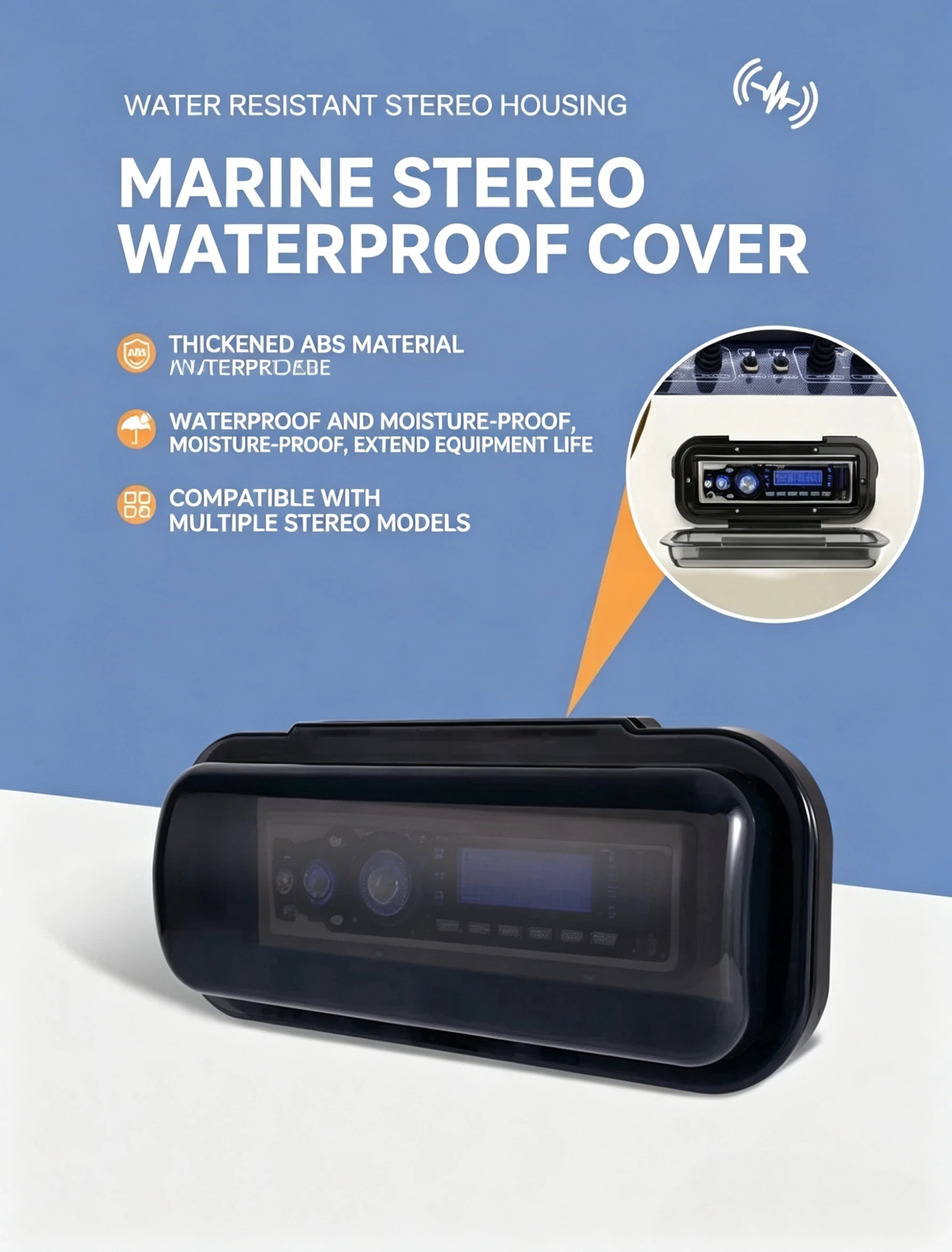 Transparent Plastic Waterproof Cover for Marine Radio Player, Waterproof Window Shield Yacht Accessories