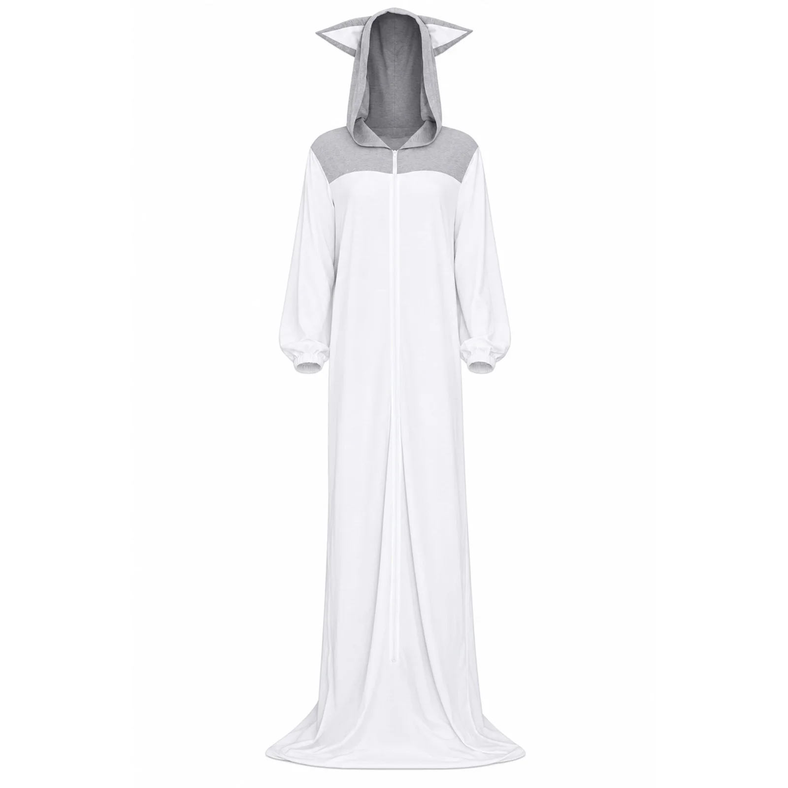 Women Men Casual Sleeping Bag Animal Ears Long Sleeve Zipper Lightweight Hooded Sleep Sack Night-robe for Hotel Home Office