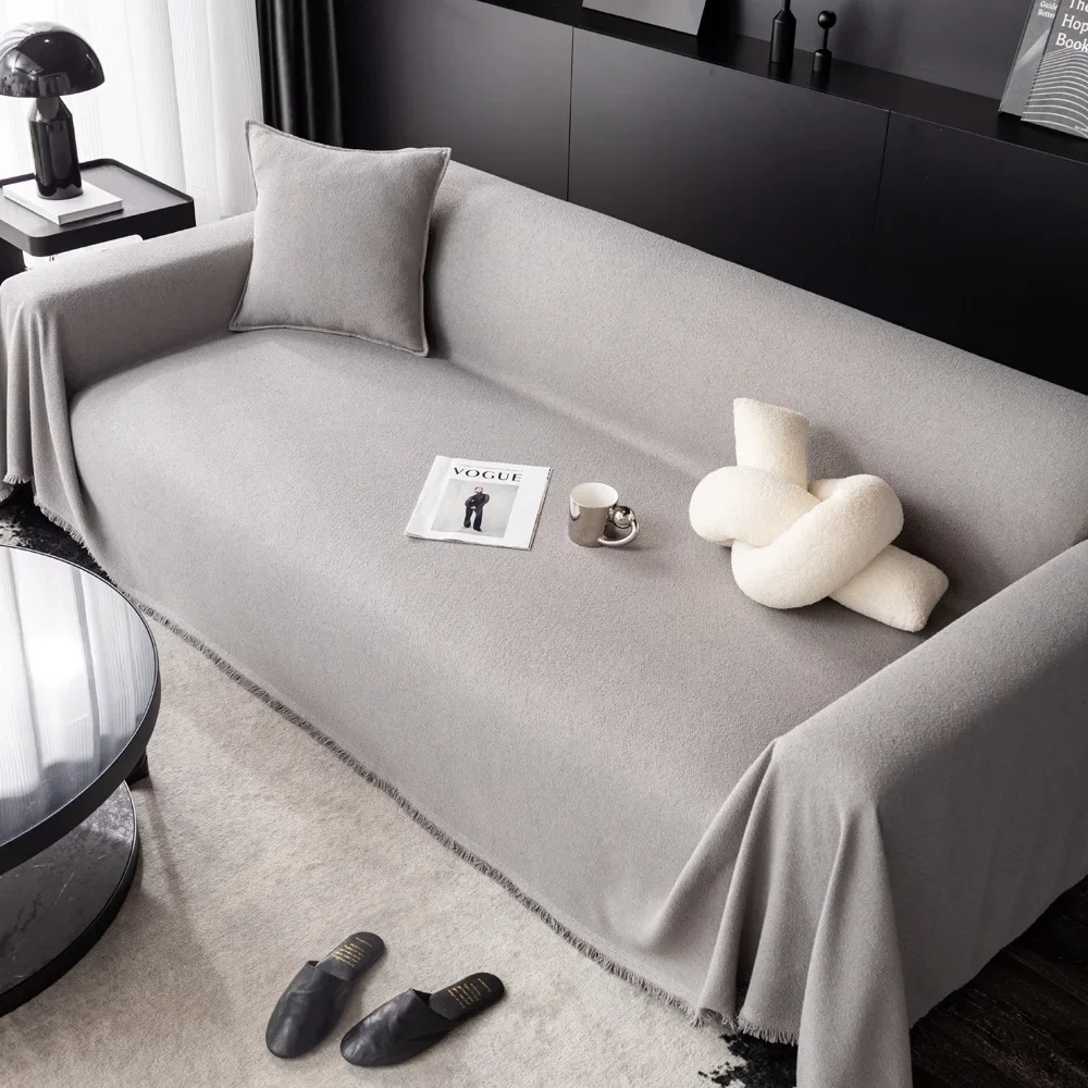Chenille Sofa Cover Cloth Tassels Universal One Piece Cushion Delicate Skin Friendly Blanket Backrest Can Be Used on Both Sides