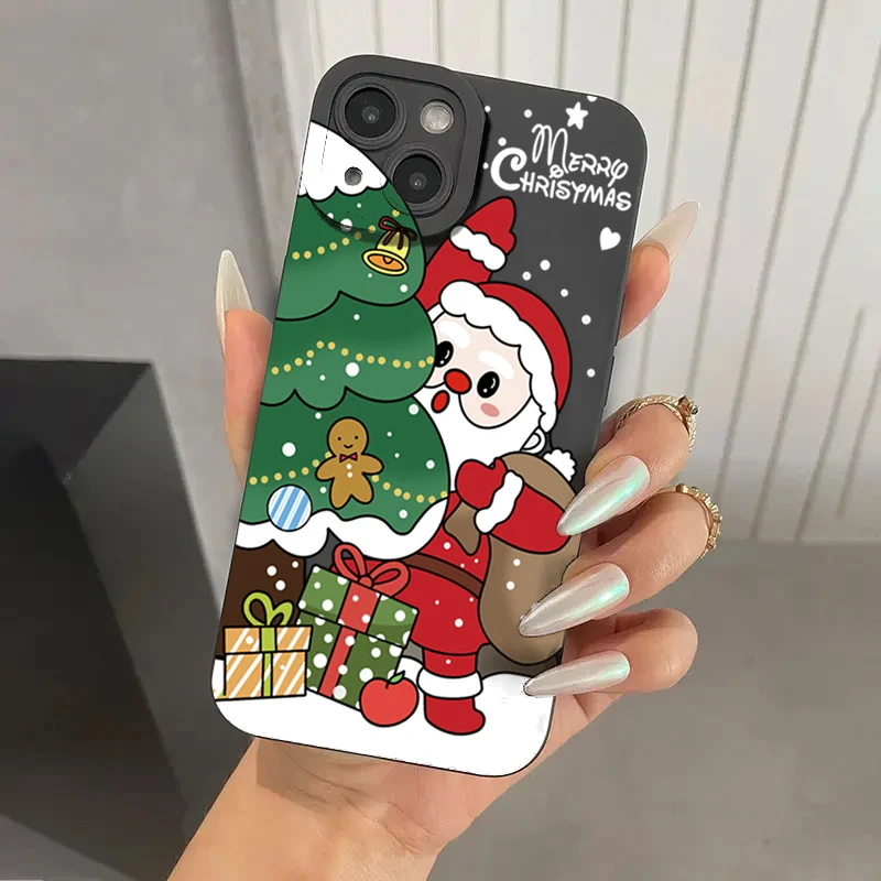 For iPhone 16 15 14 13 12 11 Pro Max XS X XR 7 8 16 Plus SE2 Silicone Case Shoockproof Christmas Santa Claus Elk Deer Soft Cover