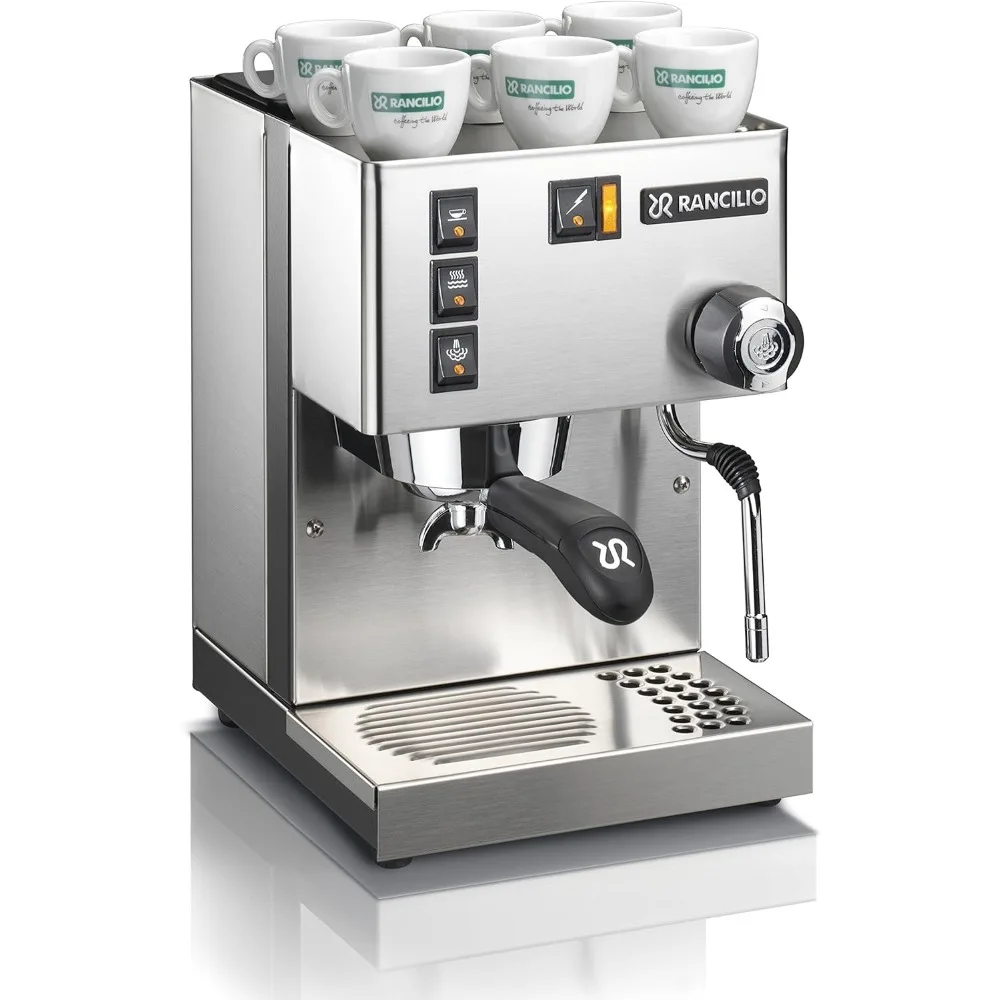 Armário de máquina de café expresso Silvia, 0,3 litros, com estrutura de ferro e painéis laterais de aço inoxidável, 11,4 por 13,4 polegadas