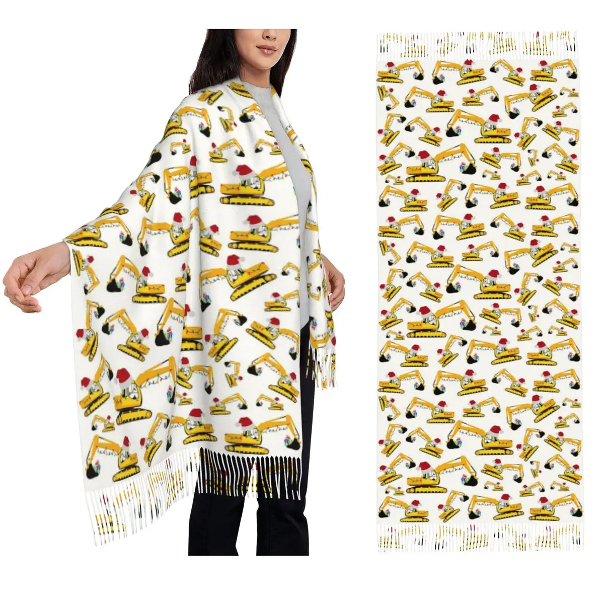 

Christmas Excavator Construction Truck Scarf Tassel Scarves Women Soft Warm Shawls and Wraps Long Fall Winter Shawl Wrap