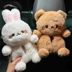 Car Tissue Box Plush Cute Cartoon Bear Rabbit Seat Back Hanging Drawer Cover Women's Car Creative Decorative Tissue Box