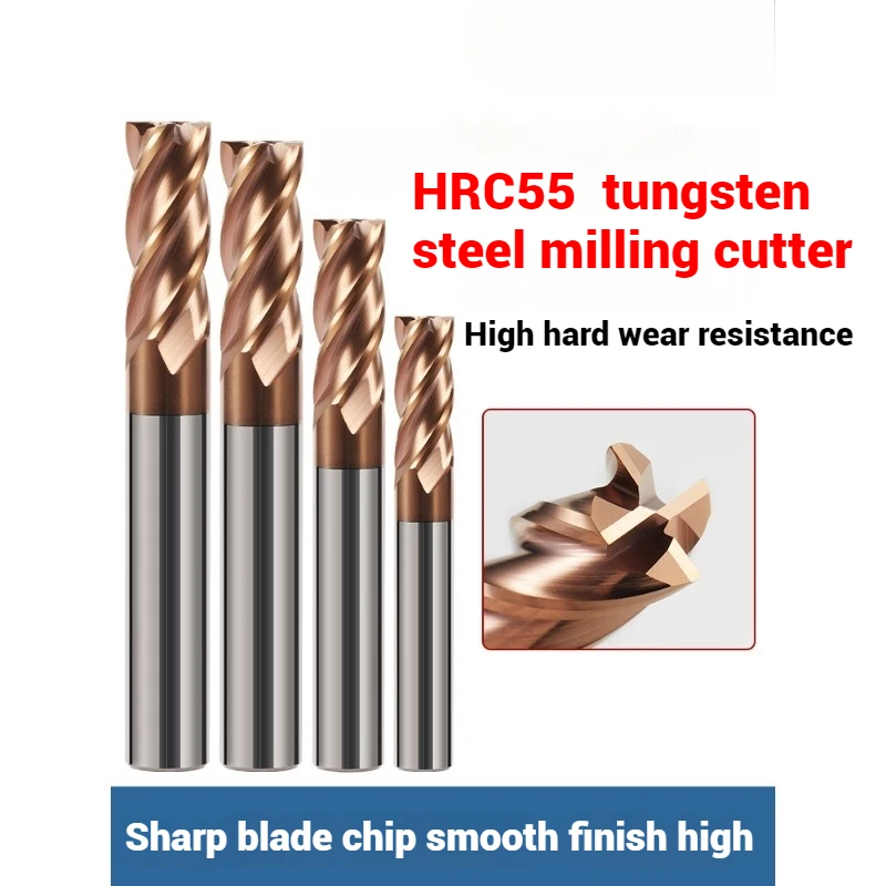 

HRC55 Carbide End Mill 4Flutes Metal Steel Tungsten Milling Cutter Alloy Coating Cutting Tool CNC Maching 1 2 3 4 5 6 7 8 9-20MM