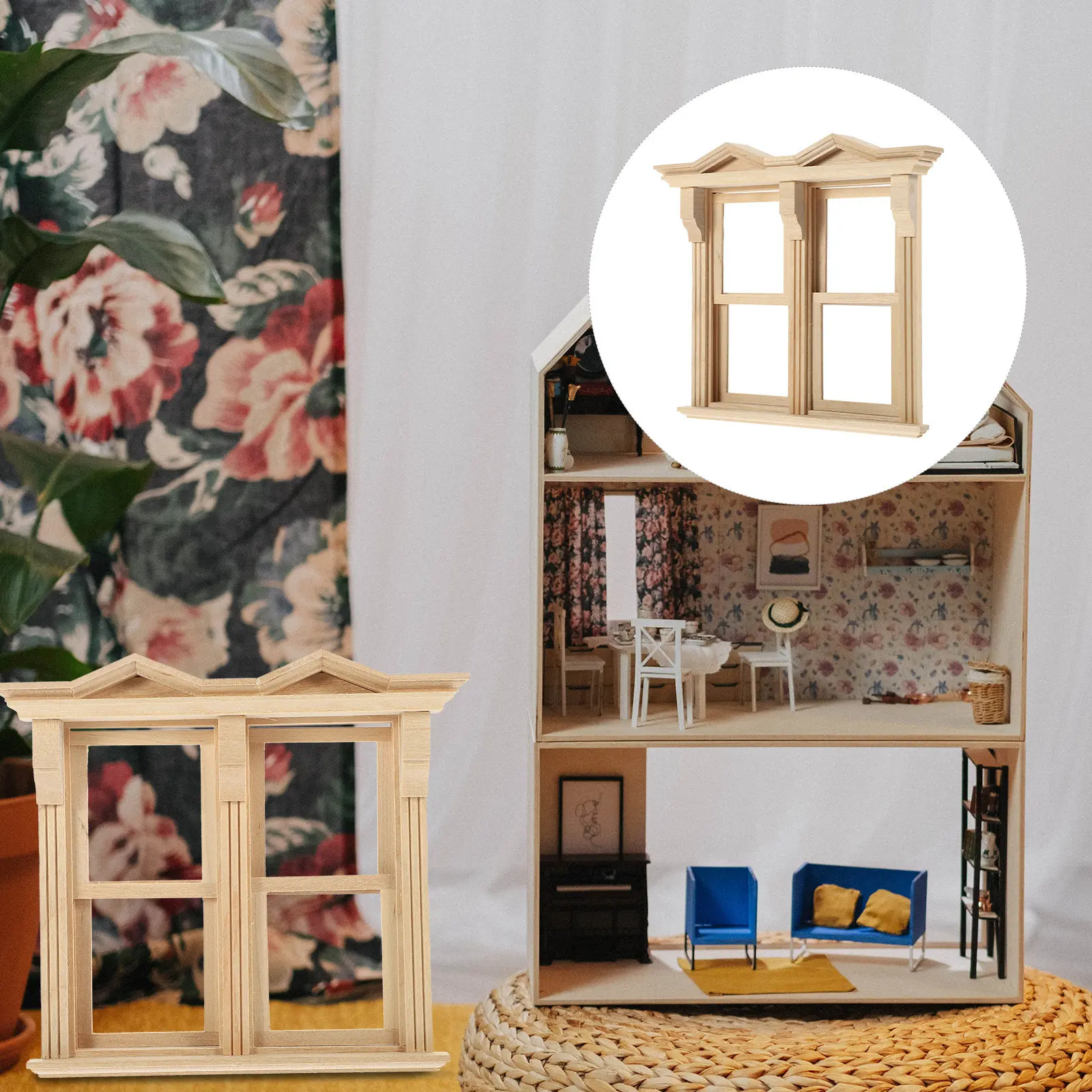 

Mini Wooden Blank Window Frame Miniature Dollhouse Accessories Small House Ornament DIY Home Decoration Supplies