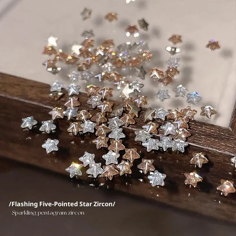 50 Pcs Flat Bottom Star Zircon Nail Rhinestones - 3D Sparkle Rivet Nail Art Charms for DIY Manicure Decorations