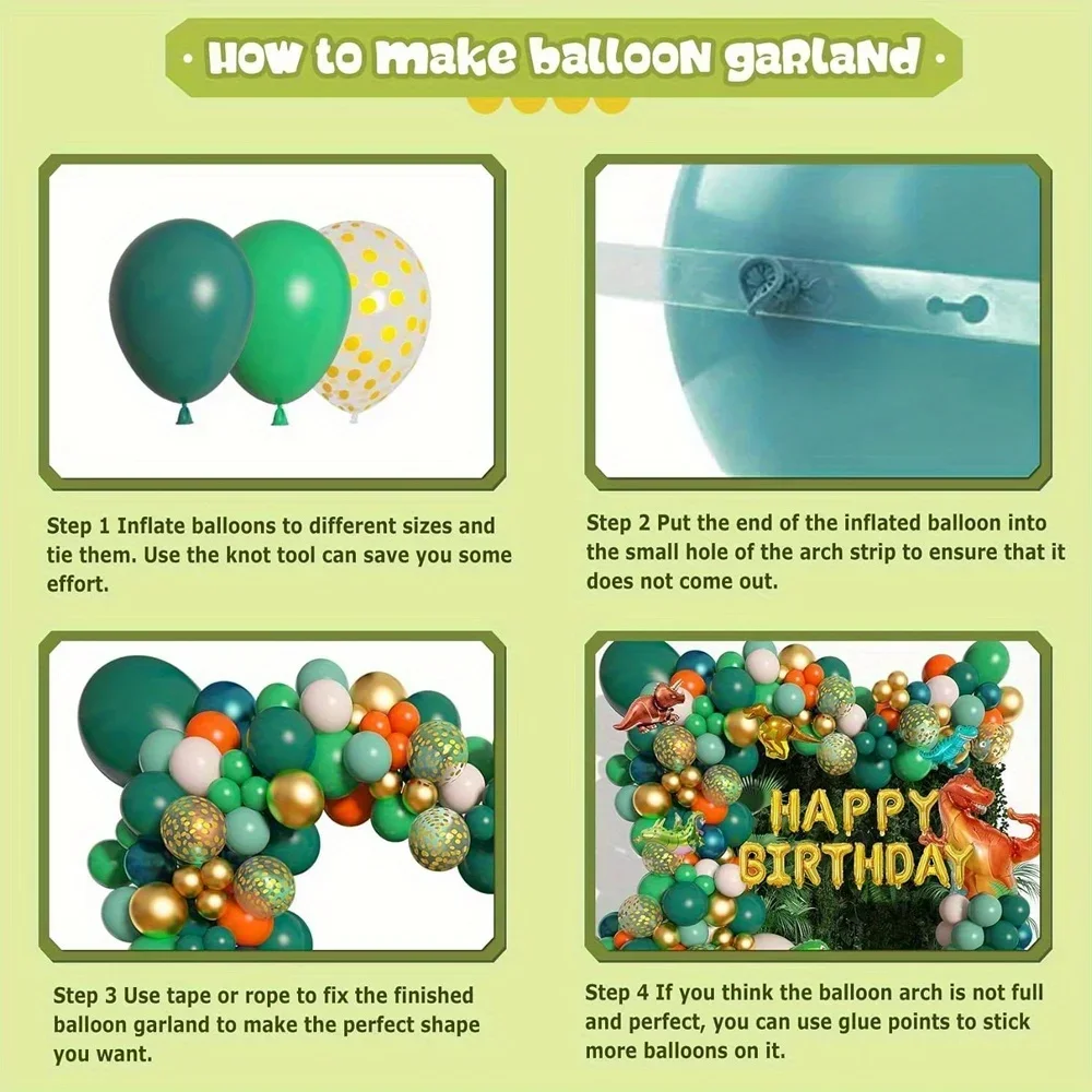 مجموعة قوس بالونات على شكل ديناصور - 153 قطعة بالونات ذهبية برتقالية خضراء لحفلات الغابة، الاحتفال بعيد الميلاد، الزفاف، الحفلات #6