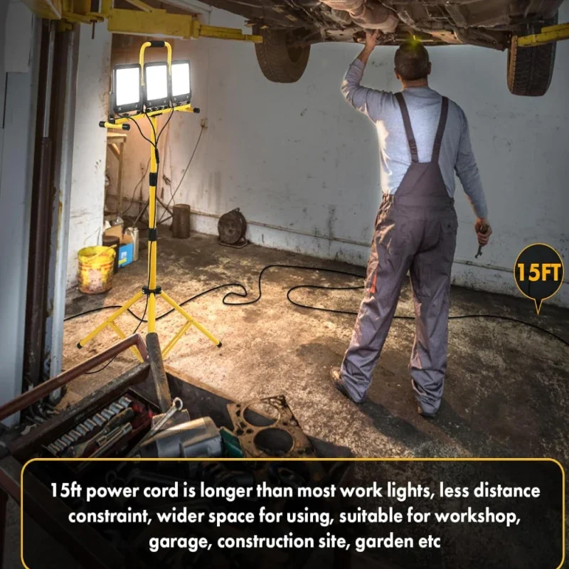 2026 Adjustable Head LED Work Lights with Stand Adjustable and Foldable Tripod Stand Emergency Lamp with Individual Switch
