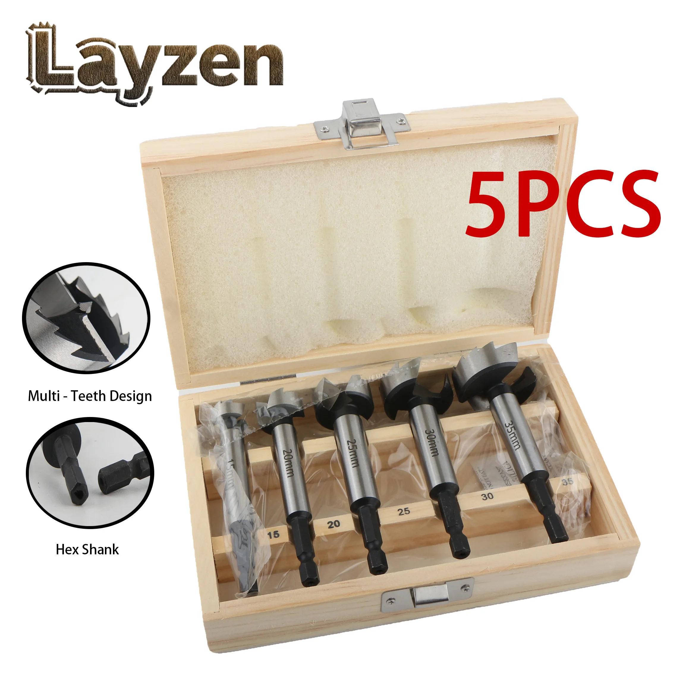 

5PCS Forstner Drill Bits Set 15/20/25/30/35mm 1/4 Inch (6.35mm) Hex Shank Self Centering Hole Saw Woodworking Boring Hole Cutter