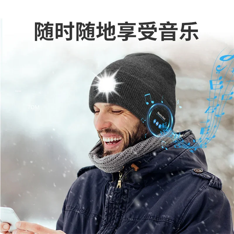 Original XIAOMI LED Light Bluetooth Warm Music Hat Headphones Sports Outdoor Earphone Removable Water Wash Cap Handfree Headset