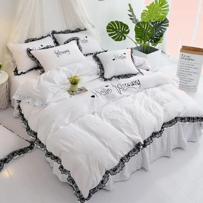 Juego de 4 piezas de sábanas de encaje, ropa de cama suave al tacto, juego de ropa de cama individual/doble/Queen/King Size