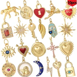 10pcs Cute Angel Cross Charms for Jewelry Making  Key Lock Diy Woman Necklace Earrings Bracelet High Quality Wholesale Charm