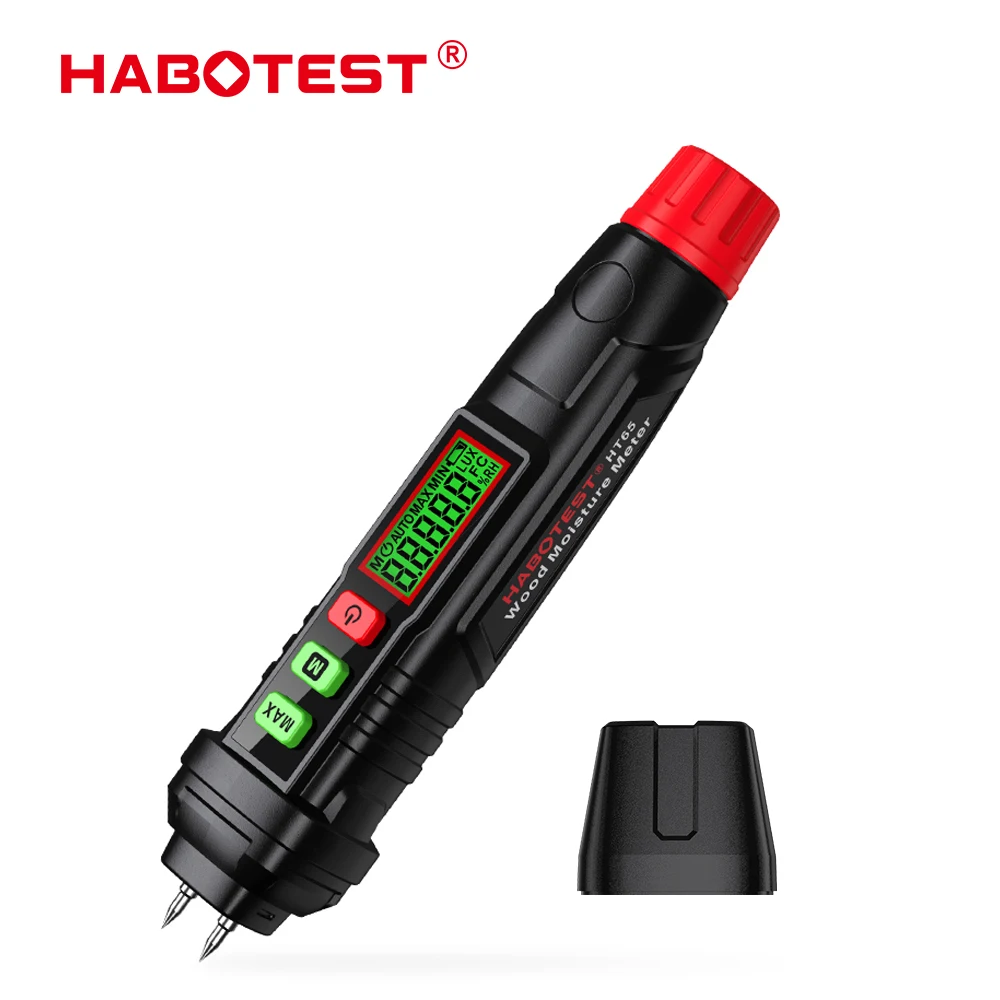 HABOTEST Pen‑Type Digital Moisture Meter 0.0‑58.0% Wood Cement Brick Humidity Detector Wall Timber Moisture Content Tester Tool