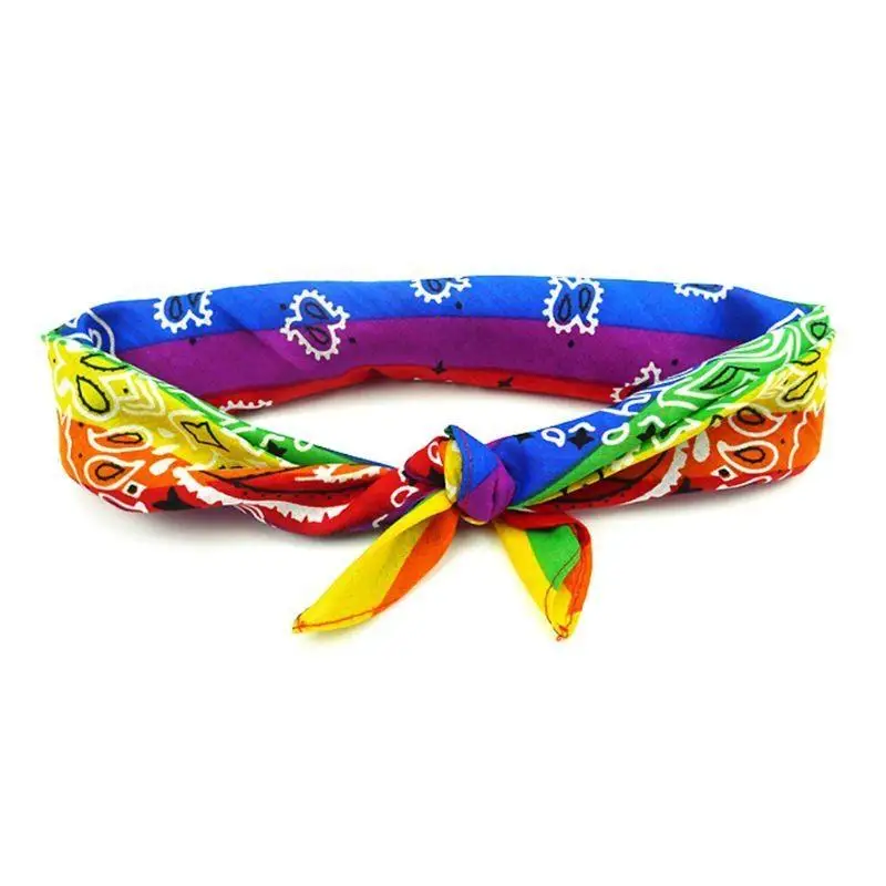 R1WE Rainbow Stripes Paisley Square Scarf Headband Bandana Hip-Hop Wristband Neck Tie