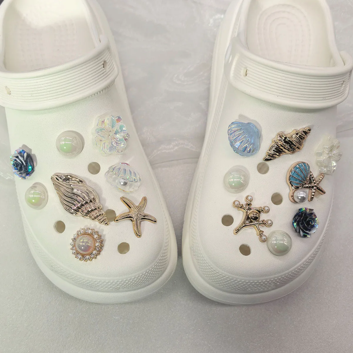 16PCS Ocean Conch Starfish ABS Clog Shoe Charms DIY Accessories Beach Shell Shoe Decoration Buttons Flower Shoe Buckles Decor