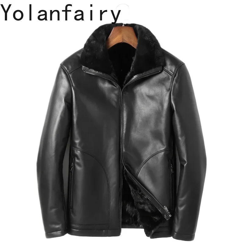 YOLANFAIRY Leather Jacket Genuine Sheepskn Men's Clothing Casual Fashion Winter Mink Liner Jackets for Men Sizes M-5XL Chaqueta