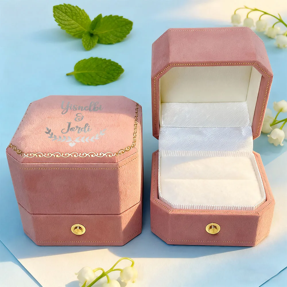 Personalized Octagonal Ring Box for Women,Velvet Flannel Wedding Engagement Proposal Jewelry Gift Box,Custom Valentine Christmas