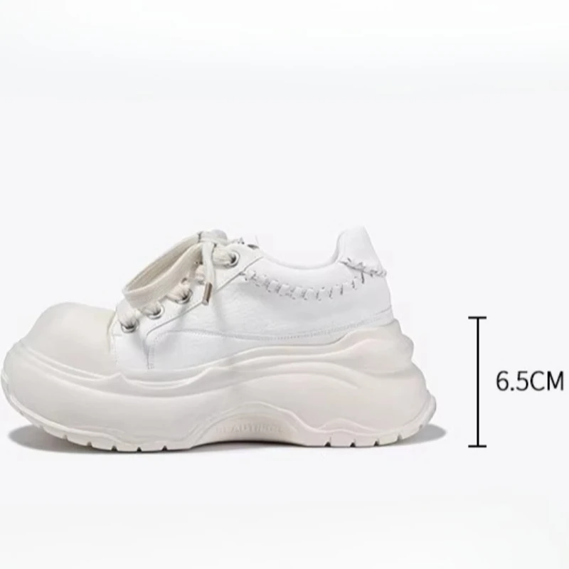 Little White Shoes for Women's Casual Board Shoes Genuine Leather Thick Soled Height Increasing Shoe Comfortable Sneakers Female