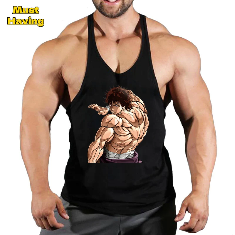 

Anime Baki Hanma Stringer Tank Top for Men Cotton Y-Back Vest Tees Tops Muscular Training Undershirt Gym Workout Bodybuilding