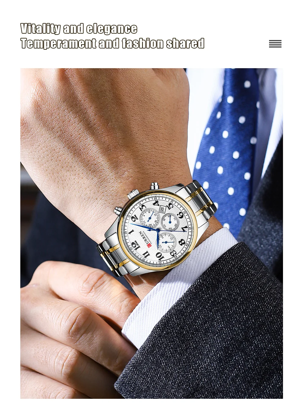 CURREN Modische Sport-Chronograph-Herrenuhr mit Edelstahlarmband, Automatisches Datum, Lässige Quarz-Armbanduhr, Relogio Masculino – Detail 2