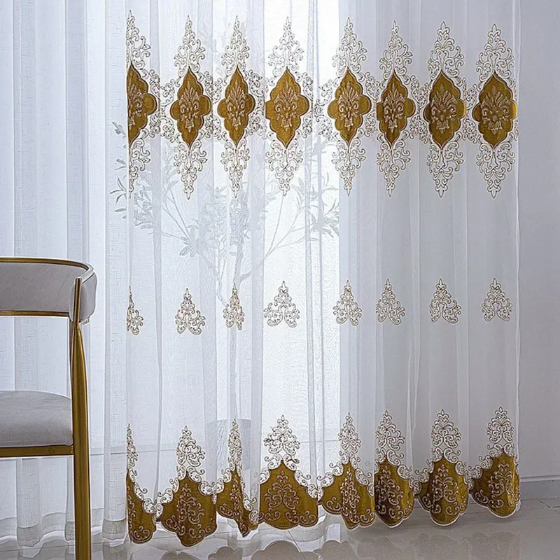 Europäische Retro exquisite bestickte Gaze Vorhang Vorhänge für Wohnzimmer Esszimmer Schlafzimmer