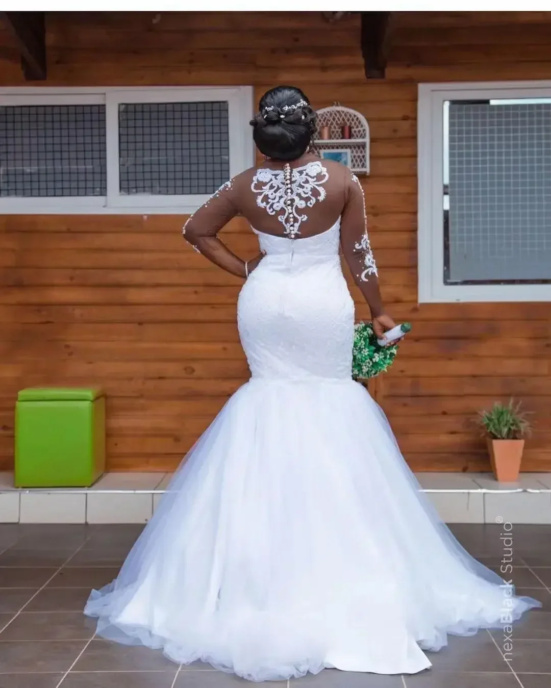 Abito da sposa a sirena scoop di lusso personalizzato maniche lunghe applicazioni di perle abiti da sposa africani Vestido da sposa taglie forti