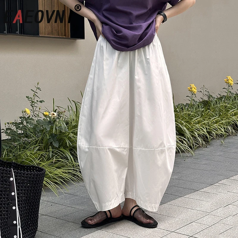 EAEOVNI Casualหลวมสีทึบกางเกงยาวผู้หญิงสูงเอวสีทึบกางเกงขากว้างแฟชั่น 2025 เสื้อผ้าใหม่ฤดูร้อน
