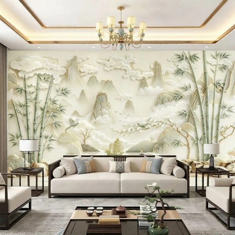 High-End Grand Relief Landscape Decorative Painting For The Living Room Sofa TV Background Wall Bamboo Symbolizing Good Fortune