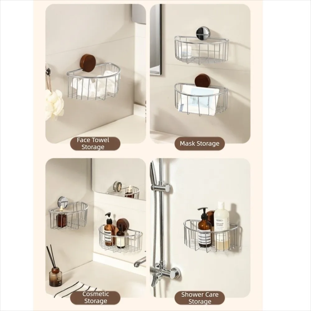 

Wall Mounted Suction Cup Storage Rack Hollow-out Punch Free Bathroom Organizer Shelf Detachable Stainless Steel Tissue Holder
