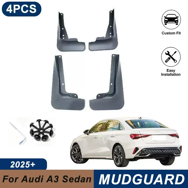 4PCS Car Mud Flaps For Audi A3 Sedan 2025+ Waterproof Anti-Splash Fender Mudguards Auto Exterior Accessories