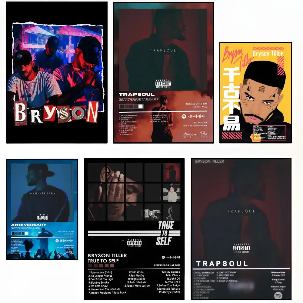 Rap Music Pop Album Cover B-Bryson Tiller Poster Sticky Poster Paper Sticker DIY Room Bar Cafe Wall Decor Gift