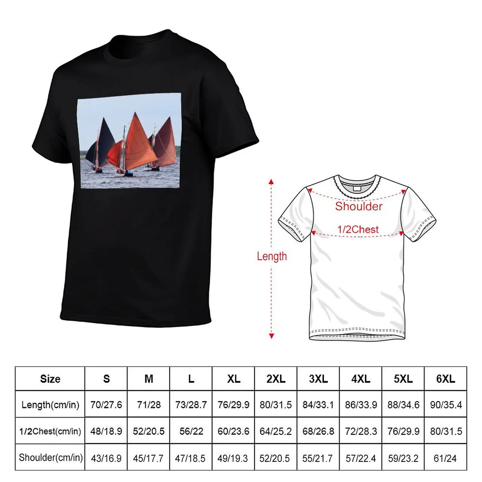 Three Irish boats (Galway Hookers) with red sails T-Shirt Sweat Absorbing Sports Tee Shirt