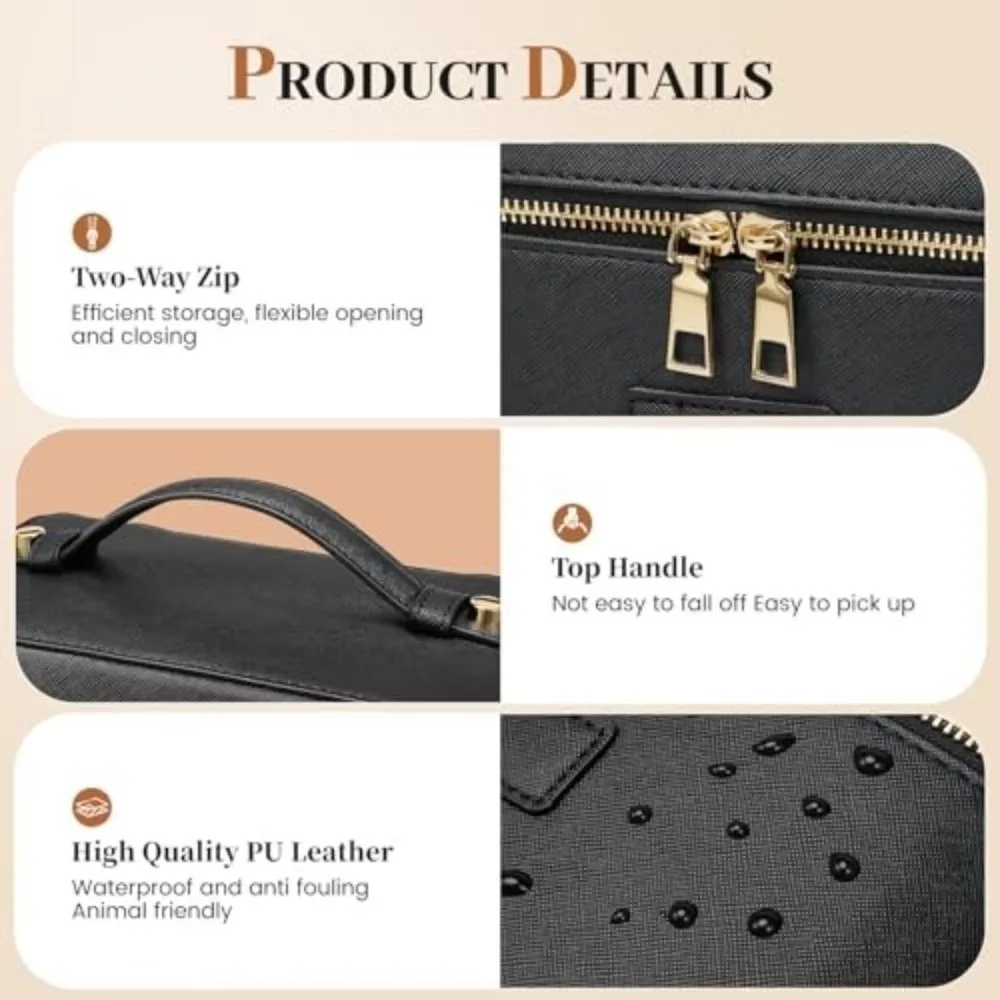PU Leather Makeup Bag Large Capacity Square Shape Camera Storage Bag Removable Divider Waterproof Toiletry Bag Travel