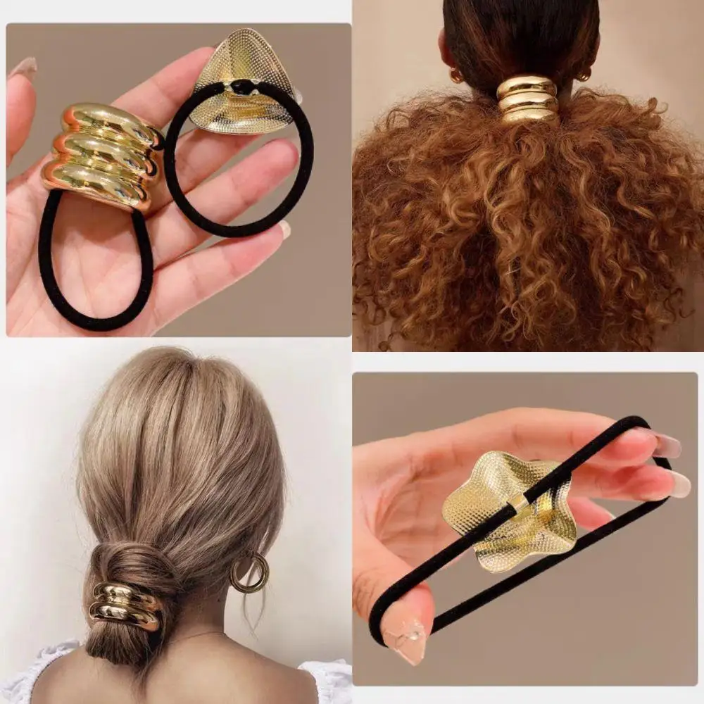 

Metal Irregular Double-Layer Hair Bands Rubber Bands Women Geometric Hair Ties Classic Ponytail Holder Gold Silver Hair Rope Hot