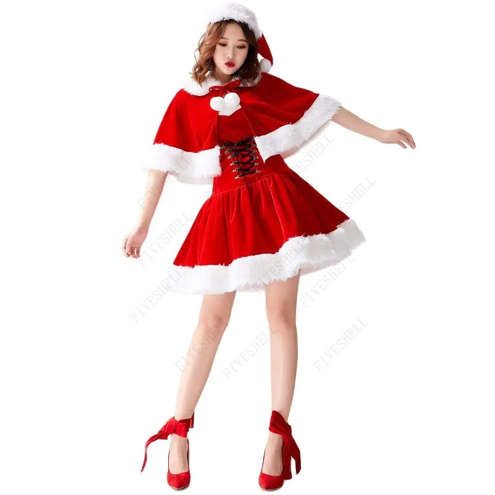 Papai Noel de Natal feminino Cosplay Vestido, Inverno, Doce, Senhorita, Fantasia, Fantasia, Sexy, Festa, 2024