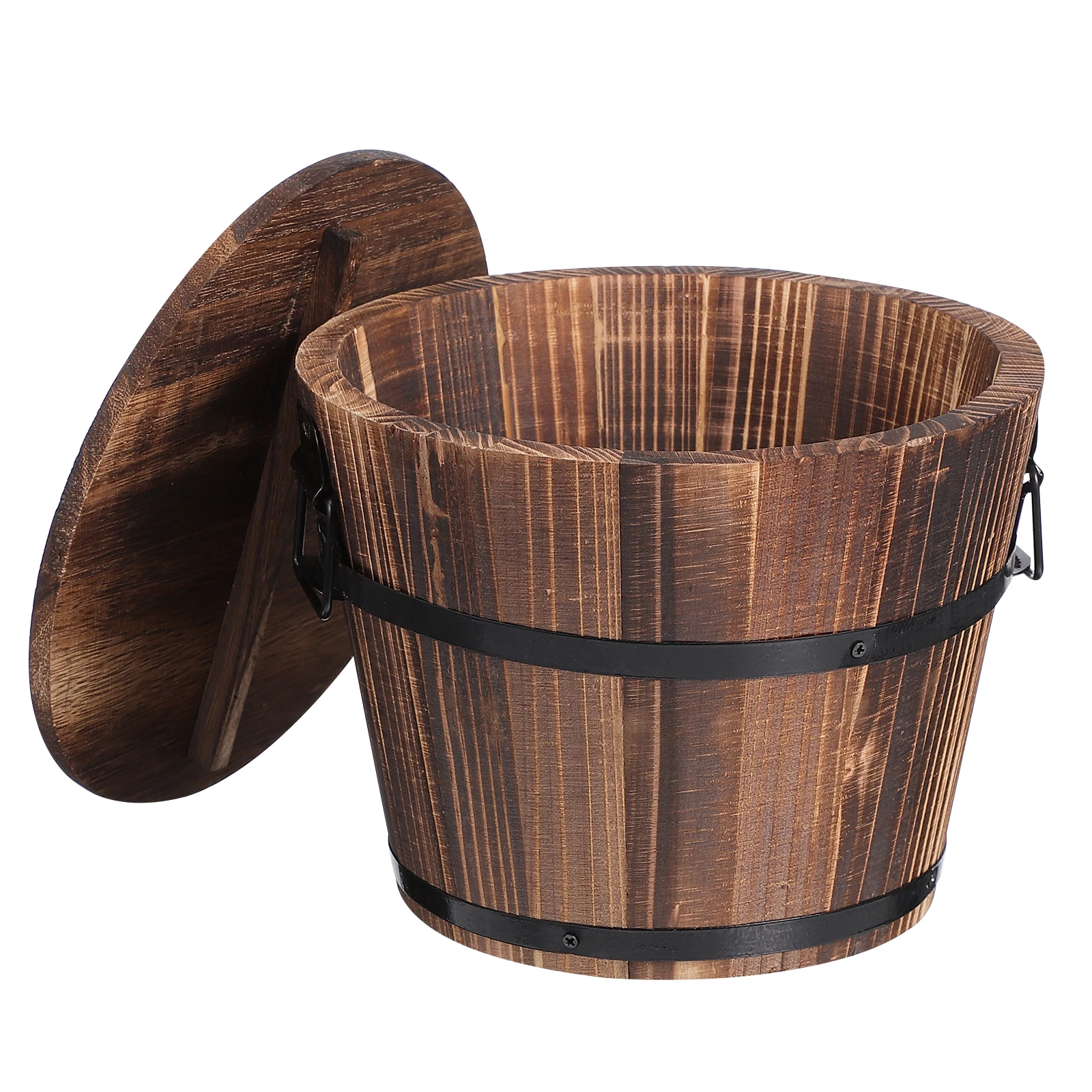 

Food Storage Bucket Wooden Containers for Rice Tofu Sushi Practical Household Pantry Baskets Easy Storing Lid Cover Use