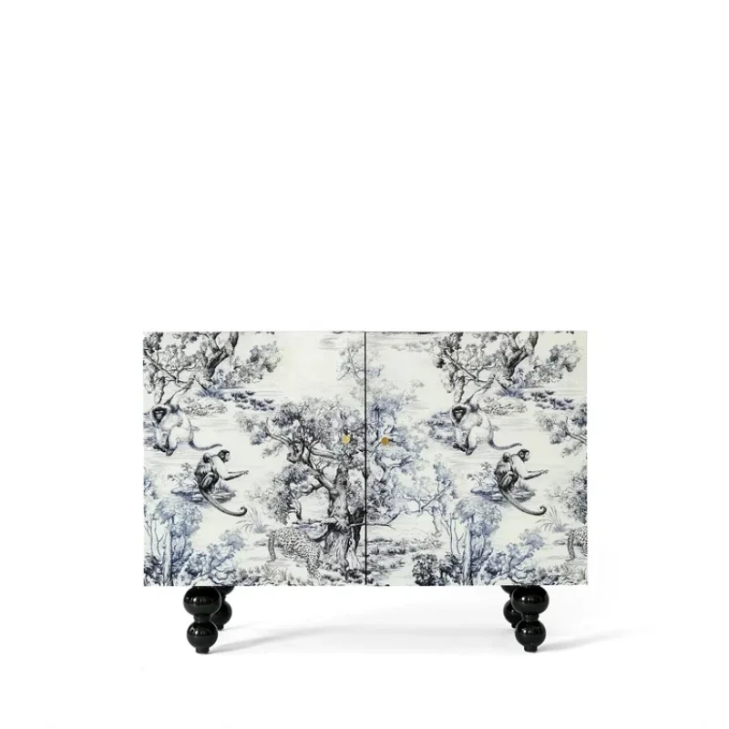 

Jungle lacquered wood French entrance cabinet blue and white new Chinese side cab net
