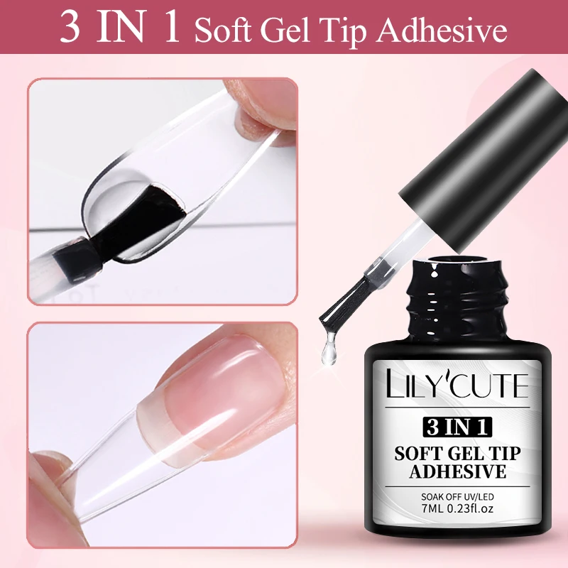 LILYCUTE Soft Gel Tip Adhesive Glue For False Tips Extend Press On Nail Long Lasting Soak Off UV Gel Nail Polish For Extension