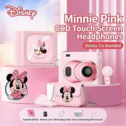 Imagen 2 del producto Nuevos auriculares intrauditivos Bluetooth inalámbricos de Disney, cámara con pantalla a Color inteligente Retro DV, temporada de graduación para regalar a las niñas, regalo de cumpleaños