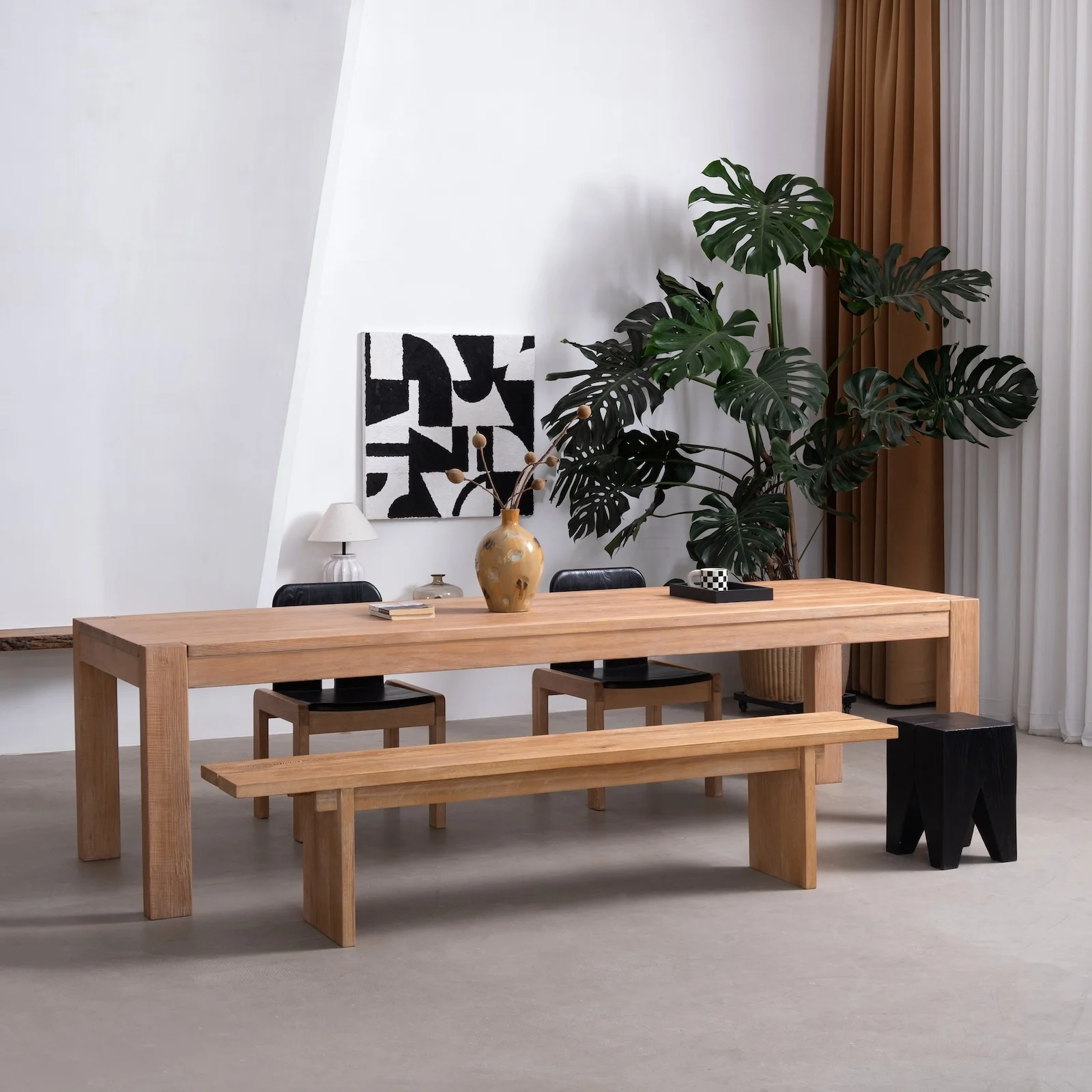 #No Bamboo Brushed Antique Large Dining Table Long Desk Wabi-Sabi Style Intimate Table Made in China