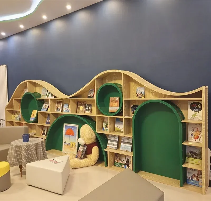 

Nordic minimalist bookshelf sales hall arc-shaped circular arch bookshelf kindergarten picture book shelf