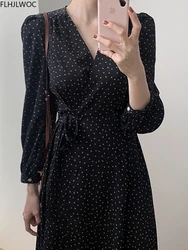 Chic Korean Clothes Design Autumn Spring Womens Long Sleeve V Neck Elegant Lady Floral Printed Flower Retro Vintage Long Dress