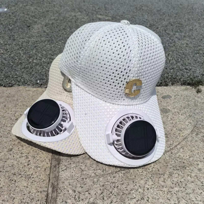 New solar charging with fan cap summer extended brim mesh breathable sun protection couple sunshade cap