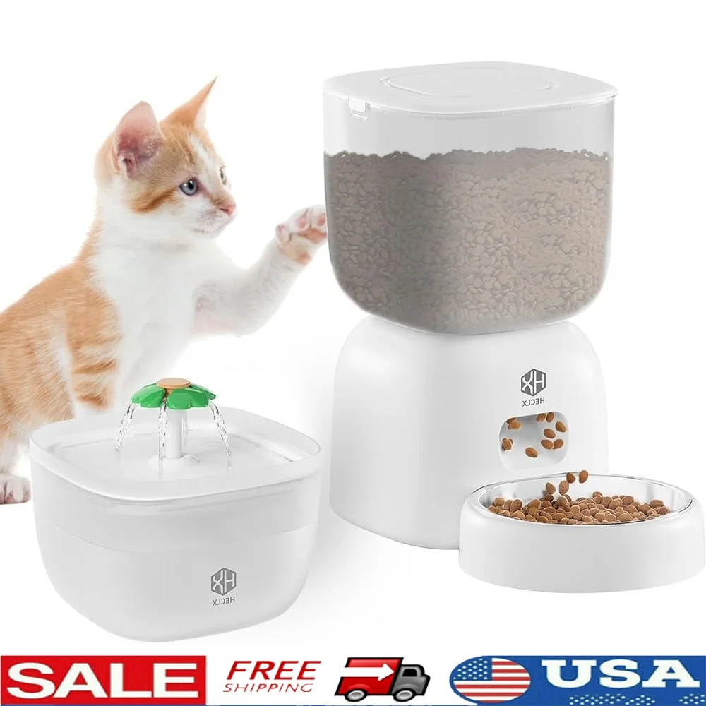 

Automatic Cat Feeder 3L Dry Food Dispenser 2L Water Fountain Timed Portion Control Dog Feeder Smart Pet Feeding Solution