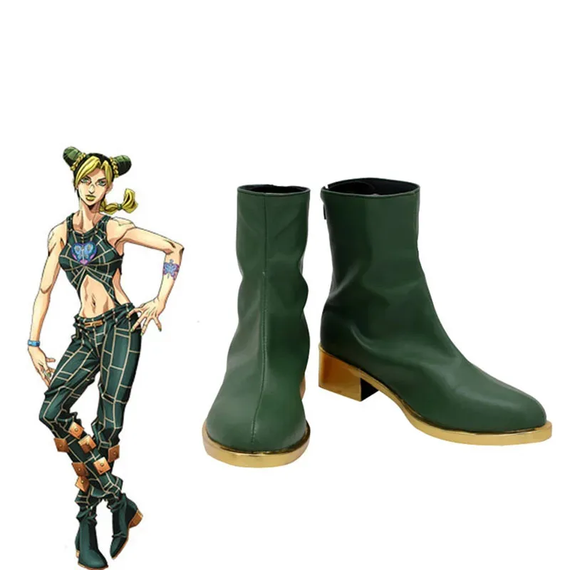 

Невероятные приключения ДжоДжо, Джолин Куджо, обувь для косплея, зеленые кожаные ботинки, обувь на платформе для мужчин и женщин, необычный реквизит для карнавальной вечеринки