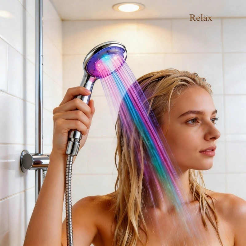 

Цветная светодиодная ручная душевая лейка с технологией Air-jet LED Turbo Nozzle. Яркие цвета автоматически меняются каждые несколько секунд.