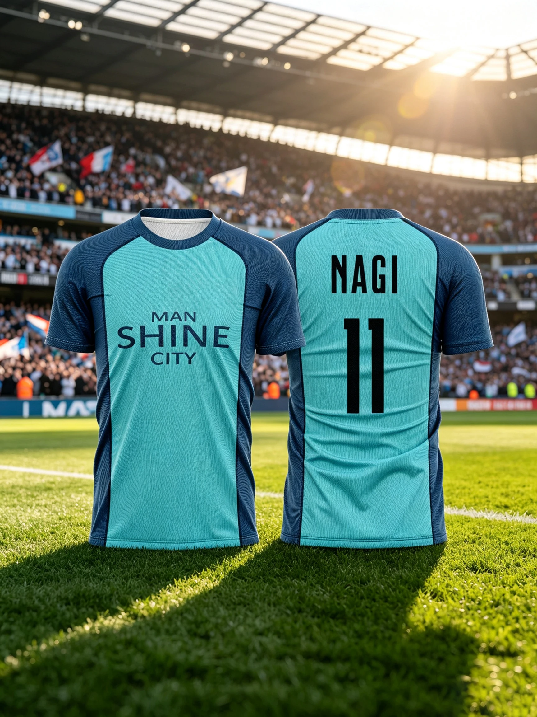 Men Crew Neck Spliced Soccer Short‑Sleeve Jersey Back No.11 NAGI Number Print Quick‑Dry Sweat‑Wicking Team Uniform